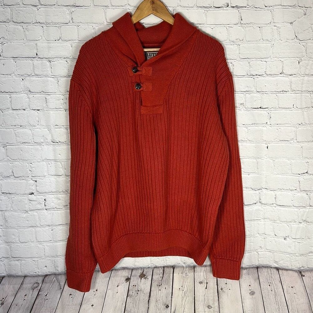 Duluth Trading Co. Men's High-Neck Infantry Sweater Orange size XL Rib Knit